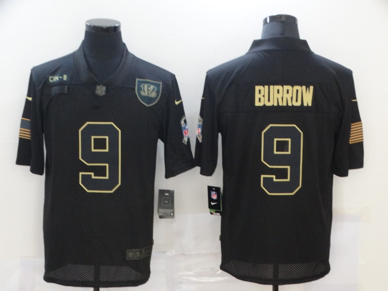 Men's Cincinnati Bengals #9 Joe Burrow 2020 Black Salute To Service Limited Stitched NFL Jersey